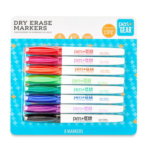 Pen+Gear Fine Tip Dry Erase Markers, Assorted Colors, 8 Count