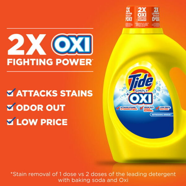 Tide Simply +Oxi Liquid Laundry Detergent, Refreshing Breeze, 20 Loads 31 fl oz - Image 2