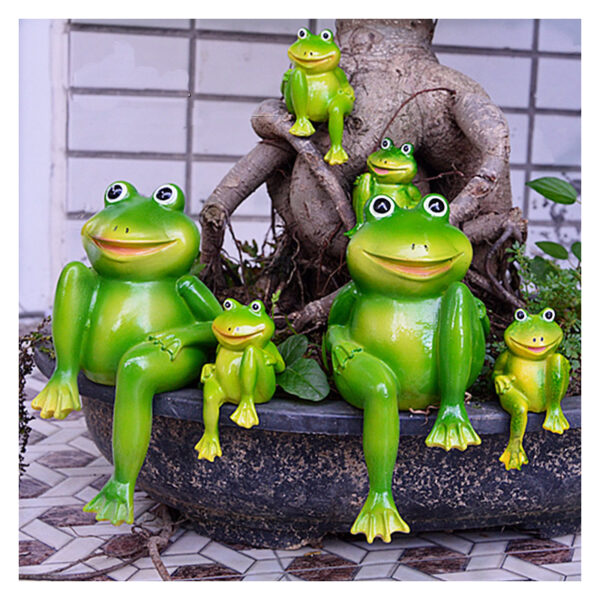 2pcs/Set Cute Resin Sitting Frogs Statue Outdoor Garden Store Decorative Frog Sculpture