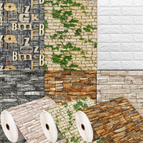 3/5/10m 3D Self-Adhesive Wallpaper Continuous Waterproof Brick Wall Stickers Living Room