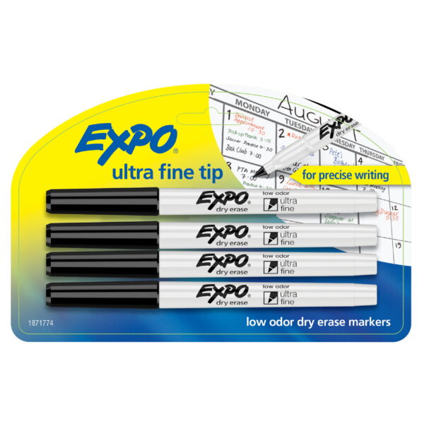 EXPO Low-Odor Dry-Erase Marker Ultra Fine Point Black 4/Pack