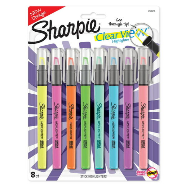 Sharpie Clear View Highlighter, Pocket Highlighter, Assorted, 8 Count