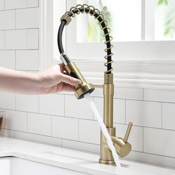 Brushed Gold Pull Down Kitchen Sink Faucet Brushed Gold Swivel Spout - Image 2