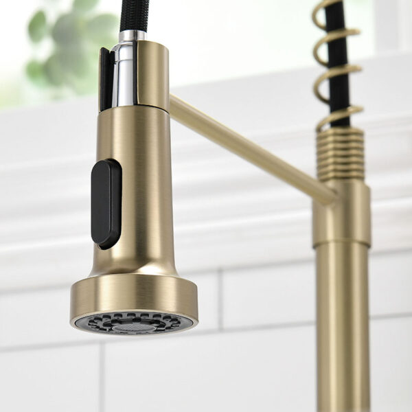 Brushed Gold Pull Down Kitchen Sink Faucet Brushed Gold Swivel Spout - Image 4