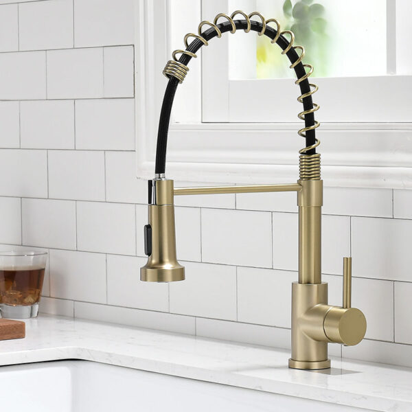 Brushed Gold Pull Down Kitchen Sink Faucet Brushed Gold Swivel Spout