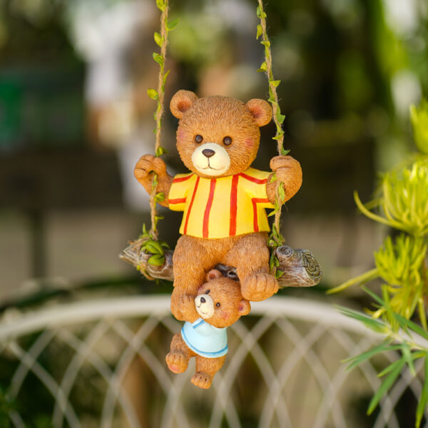 Cute Mother And Child Bear Sitting On Swing Hang Ornaments Resin Statue Landscaping Animal Sculpture - Image 2