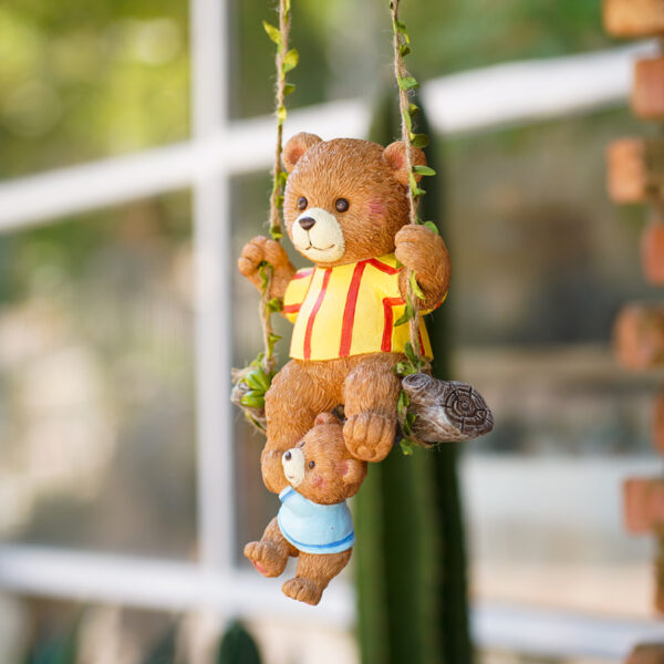 Cute Mother And Child Bear Sitting On Swing Hang Ornaments Resin Statue Landscaping Animal Sculpture - Image 3