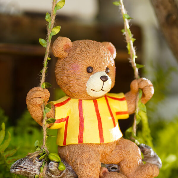 Cute Mother And Child Bear Sitting On Swing Hang Ornaments Resin Statue Landscaping Animal Sculpture - Image 5