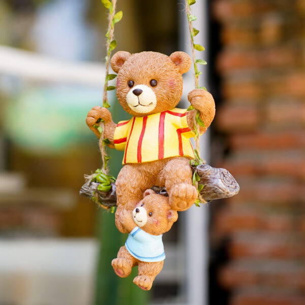 Cute Mother And Child Bear Sitting On Swing Hang Ornaments Resin Statue Landscaping Animal Sculpture