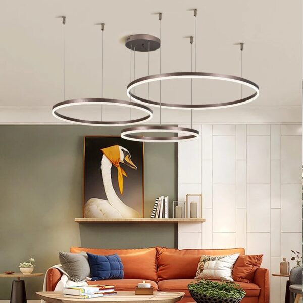 Modern LED Ceiling Chandelier Brushed Round Rings Lustre Lamp room decor - Image 3