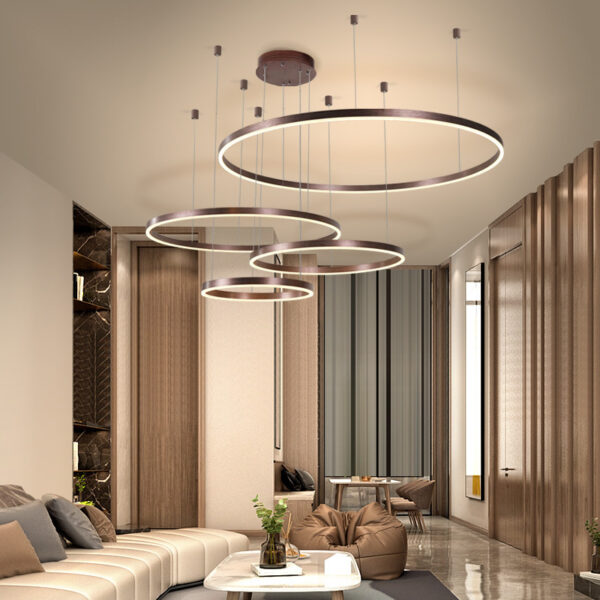 Modern LED Ceiling Chandelier Brushed Round Rings Lustre Lamp room decor - Image 4