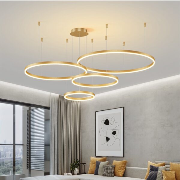 Modern LED Ceiling Chandelier Brushed Round Rings Lustre Lamp room decor - Image 5