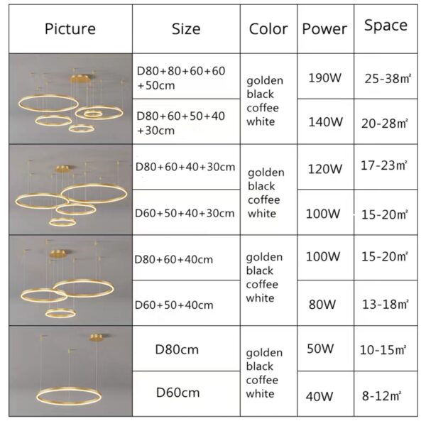 Modern LED Ceiling Chandelier Brushed Round Rings Lustre Lamp room decor - Image 6