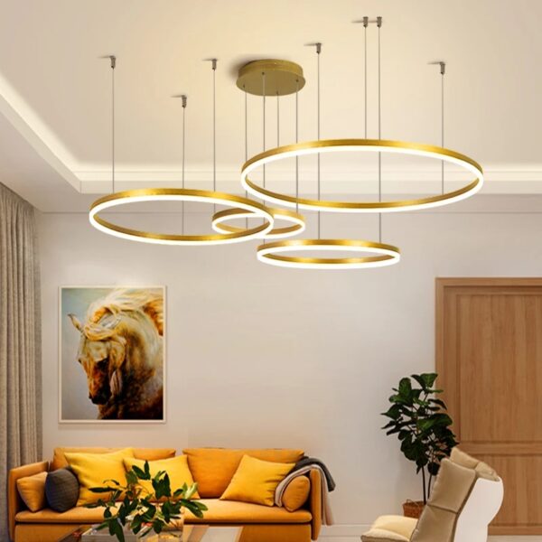 Modern LED Ceiling Chandelier Brushed Round Rings Lustre Lamp room decor