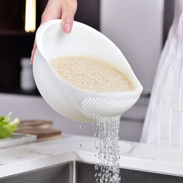 Rice Sieve Plastic Colander Kitchen Drain Basket with Handles Rice Bowl - Image 2