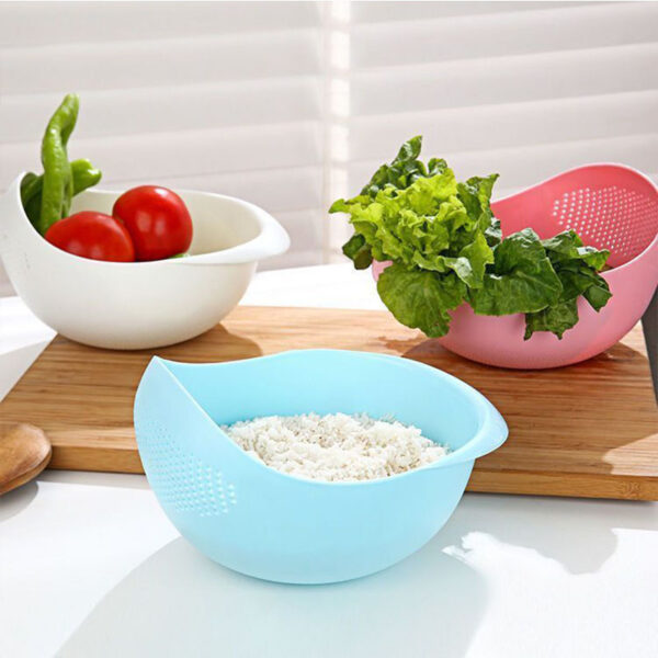 Rice Sieve Plastic Colander Kitchen Drain Basket with Handles Rice Bowl - Image 4