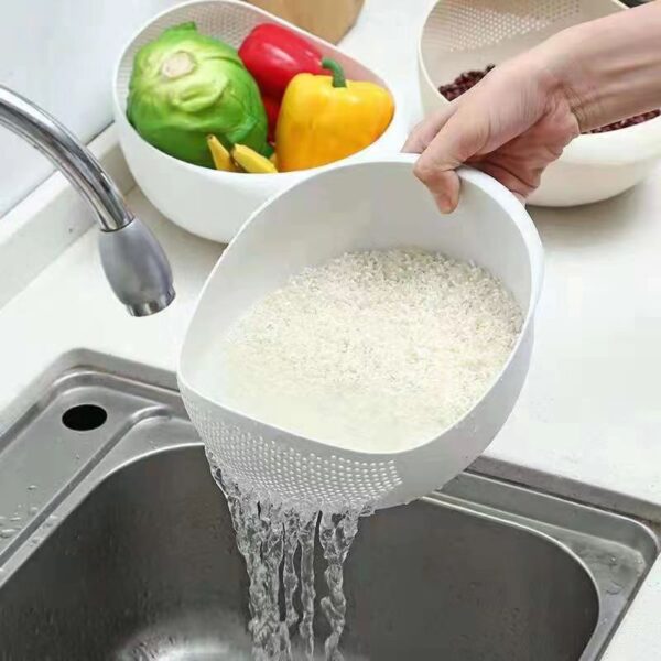 Rice Sieve Plastic Colander Kitchen Drain Basket with Handles Rice Bowl