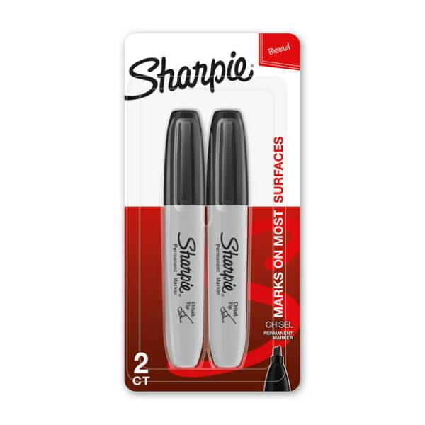 Sharpie Permanent Markers, Chisel Tip, Black, 2 Count