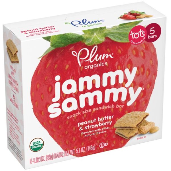 Plum Organics Jammy Sammy Snack Bars for Toddlers: Peanut Butter and Strawberry - 5 Ct, Baby Food