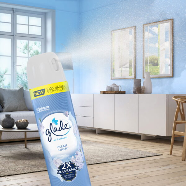 Glade Aerosol Spray, Air Freshener for Home, Clean Linen Scent, Fragrance Infused with Essential Oils, Invigorating and Refreshing, with 100% Natural Propellent, 8.3 oz, 2 Pack - Image 2