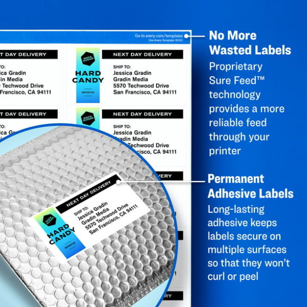 Avery Shipping Labels, White, 2" x 4", Sure Feed, Laser, Inkjet, 100 Labels (18163) - Image 2