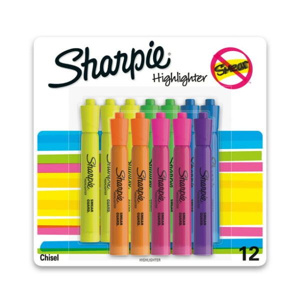 Sharpie Tank Style Highlighters, Chisel Tip, Assorted Fluorescent, 12 Count