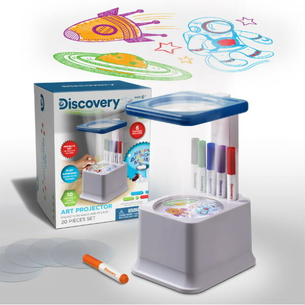 Discovery Kids Art Projector with Six Dry Erase Markers and 10 Reusable Drawing Discs, White