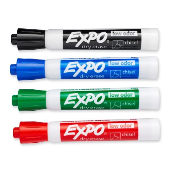 Expo Low Odor Dry Erase Markers, Chisel Tip, Assorted Colors, 4 Count - Image 2