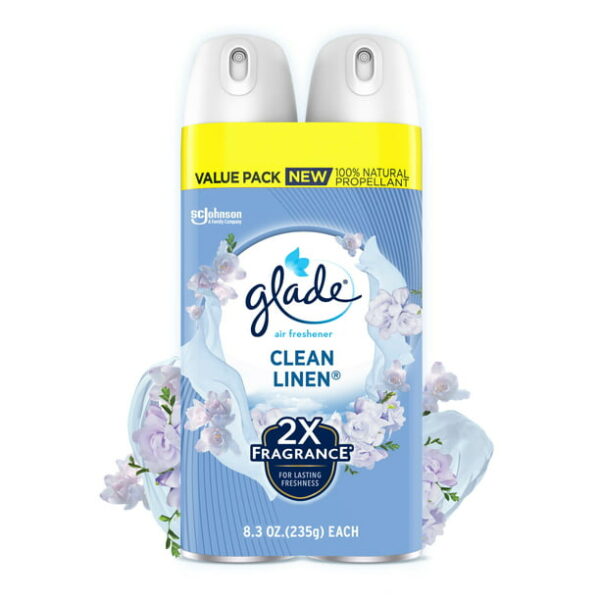 Glade Aerosol Spray, Air Freshener for Home, Clean Linen Scent, Fragrance Infused with Essential Oils, Invigorating and Refreshing, with 100% Natural Propellent, 8.3 oz, 2 Pack