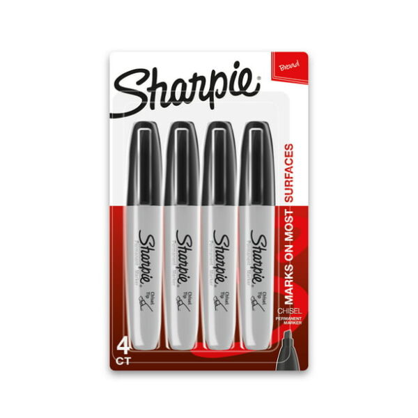 Sharpie Permanent Markers, Chisel Tip, Black, 4 Count