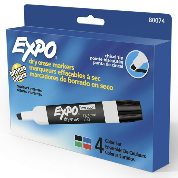 Expo Low Odor Dry Erase Markers, Chisel Tip, Assorted Colors, 4 Count