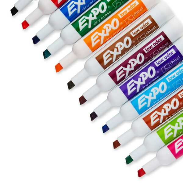 EXPO Low Odor Dry Erase Markers, Chisel Tip, Assorted Colors, 12 Count - Image 2