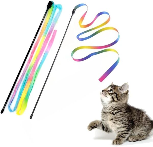 Cat Toys , Interactive Cat Toy 2PCS Retractable Wand Toy and 9PCS Feather Toys Refills, Funny Kitten Toys Cat Fishing Pole Toy for Bored Indoor Cats Chase and Exercise - Image 2