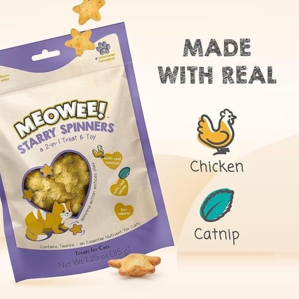 Starry Spinners Cat Treat, 1.25 Ounce Bag, 2-in-1 Treat & Toy Made with Real Chicken, Chicken Liver & Catnip, Encourages Playfulness & Low Calorie - Image 2