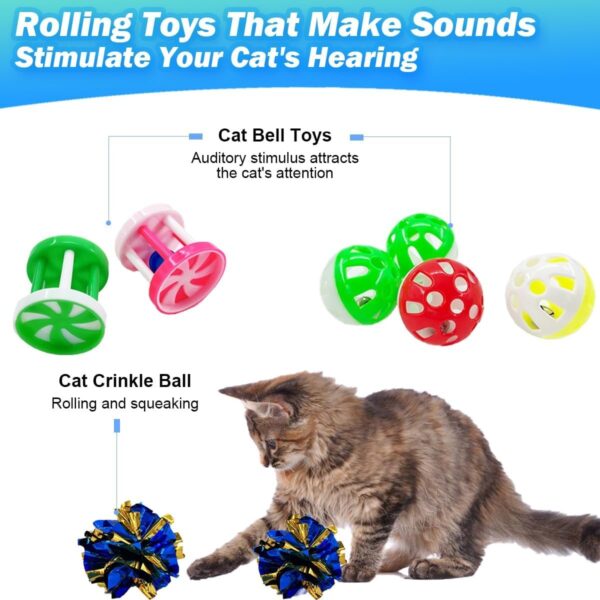 Cat Toys 27 Packs Combo Set, Cat Catnip Fish and Ball Toy, Cat Bell Balls Crinkle Balls, Cat Spring Toys, Plush Mices Attract Cats to Swat, Bite, Hunt, Interactive Toys - Image 5