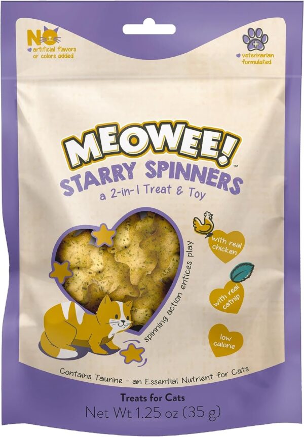 Starry Spinners Cat Treat, 1.25 Ounce Bag, 2-in-1 Treat & Toy Made with Real Chicken, Chicken Liver & Catnip, Encourages Playfulness & Low Calorie