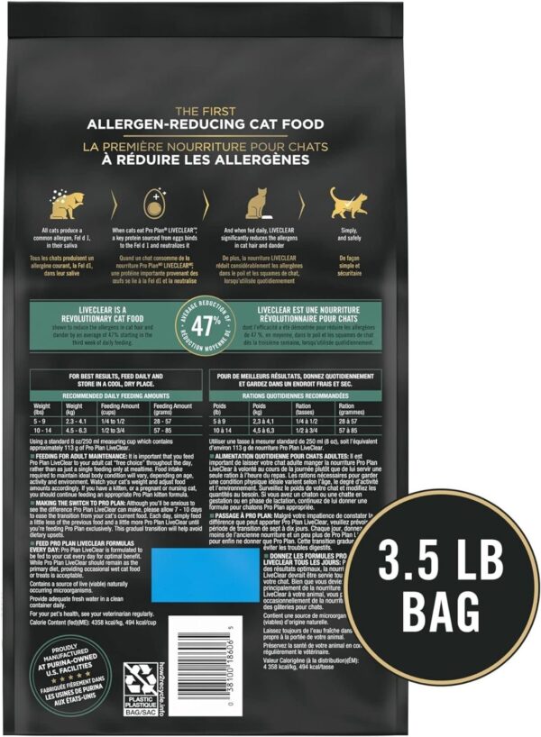 Purina Pro Plan Allergen Reducing, High Protein Cat Food, LIVECLEAR Chicken and Rice Formula - 3.5 lb. Bag - Image 5